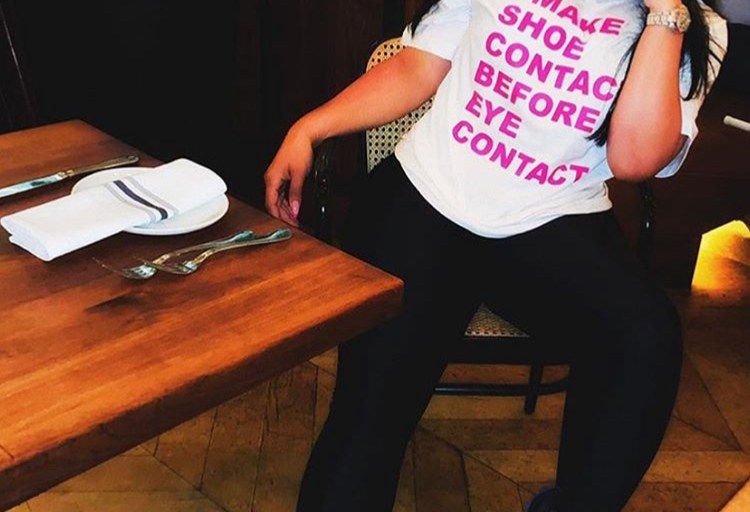 Emily B. Makes the Perfect Style Statement in her Fashion Nova White & Pink Tee