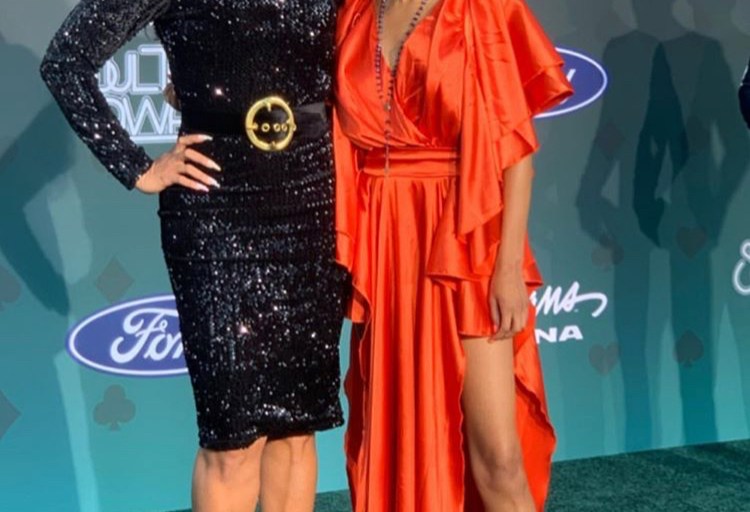 Tami Roman Shines at the Soul Train Awards in Black Sequined Sergio Hudson Dress and Giuseppe Zanotti Sandals