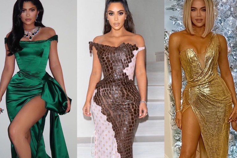 Kim Kardashian in Vintage Dior Gown, Khloe Kardashian in Gold Bryan Hearns Dress, and Kylie Jenner in Green Ralph & Russo: The K Sisters Slay in Style for Christmas