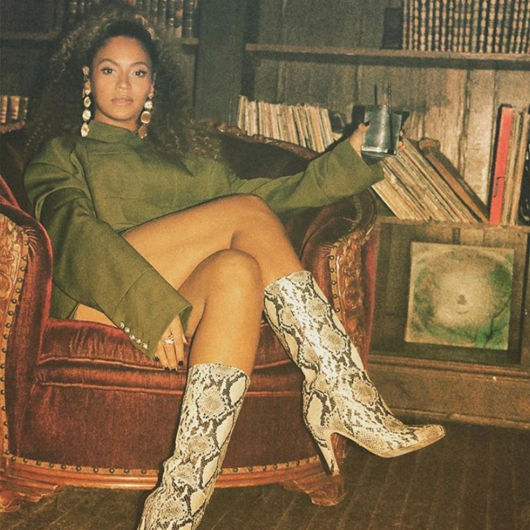 Beyonce Attends Queen & Slim Screening in Olive Green Balmain Resort 2020 Look and Brother Vellies Snakeskin Boots