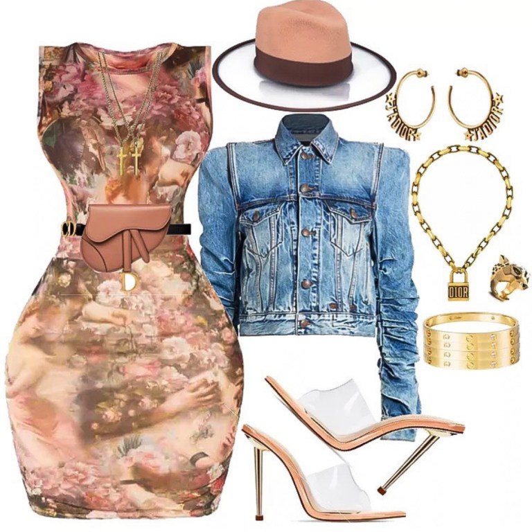 Outfit Inspiration: Pretty Little Thing Renaissance Skirt and Top, R-13 Denim Jacket and D’stree Two-Tone Fedora
