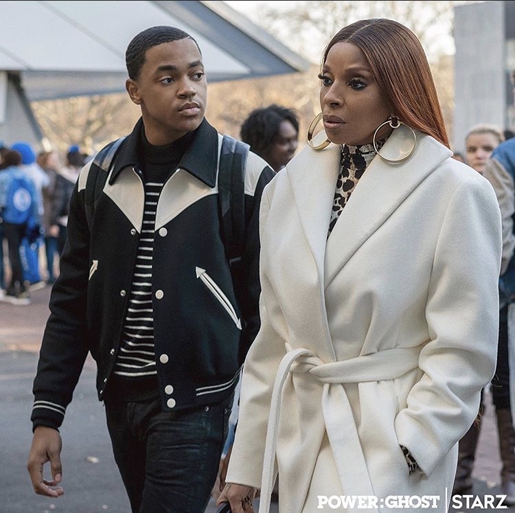 Ghost on Starz Fashion Credits: Tariq in a Celine Black and White Varsity Jacket, Mary J Blige in Gold  Earrings from Sister Love MJB, and more!