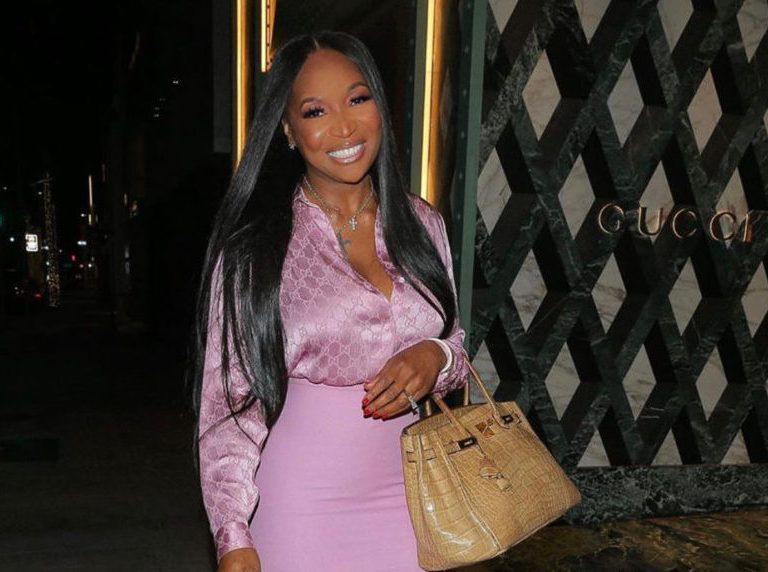 Marlo Hampton Gave Us A Rose Pink Style Moment in a Gucci Monogram Crêpe De Chine Shirt, Gucci Crepe Mini Skirt, Amina Muaddi ‘Julia’ Sandals and Hermes Birkin Bag