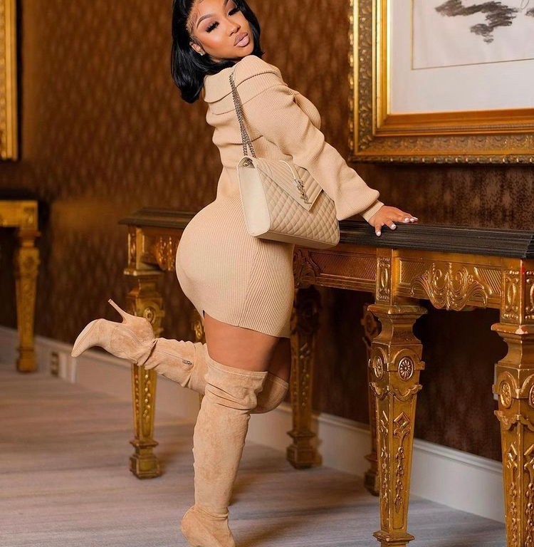 Ari Fletcher Mixes High and Low with a Sweater Dress From Fashion Nova and YSL Accessories