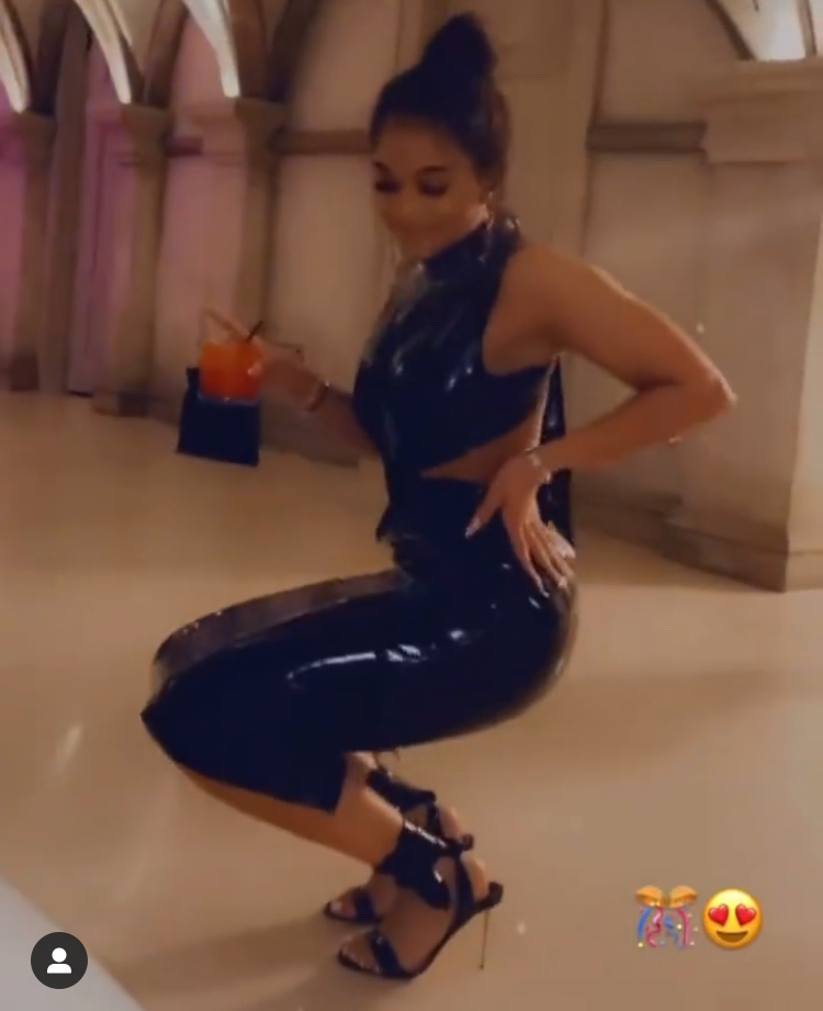 Lori Harvey Danced Wearing A Black Latex Dress by YSL and Louboutin Leather  Sandals - Fashion Bomb Daily