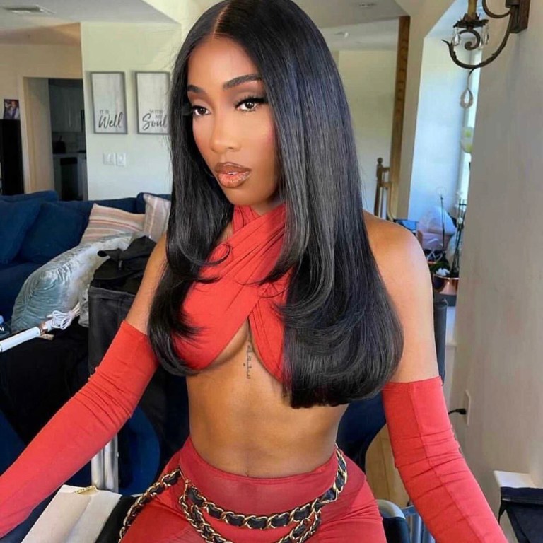 Sevyn Streeter Wows in Red Sweet Talk Swim Halter Wrap Crop Top and Mesh Leggings for New Music Video