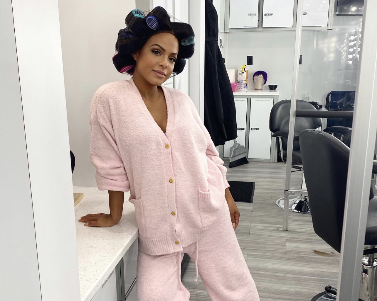 Christina Milian Gets Ready for Glam Session in Pink Fuzzy Fashion Nova Set  - Fashion Bomb Daily
