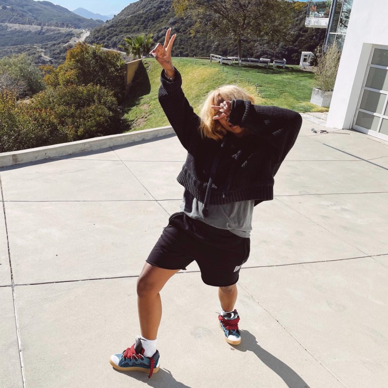 You Ask, We Answer! Shateria Moragne-El Struck a Pose in Black and Grey Lounge Wear Paired With Lanvin Blue and Grey Leather Sneakers