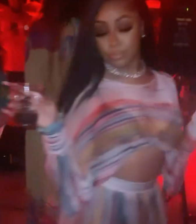 Most Requested: Yung Miami’s Diddy Party Striped Sheer Multicolor Crop Top and Matching Pants Set