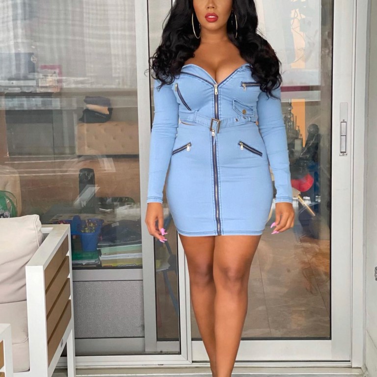 Angela Simmons Put Us in a Denim Daze Wearing Fashion Nova Denim Skirt Set
