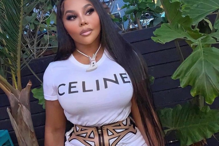 Lil Kim Attends Rolling Loud’s Opportunity Matters Panel in Miami Wearing White Look Featuring Celine Logo T-Shirt and Vertical Mini Tote