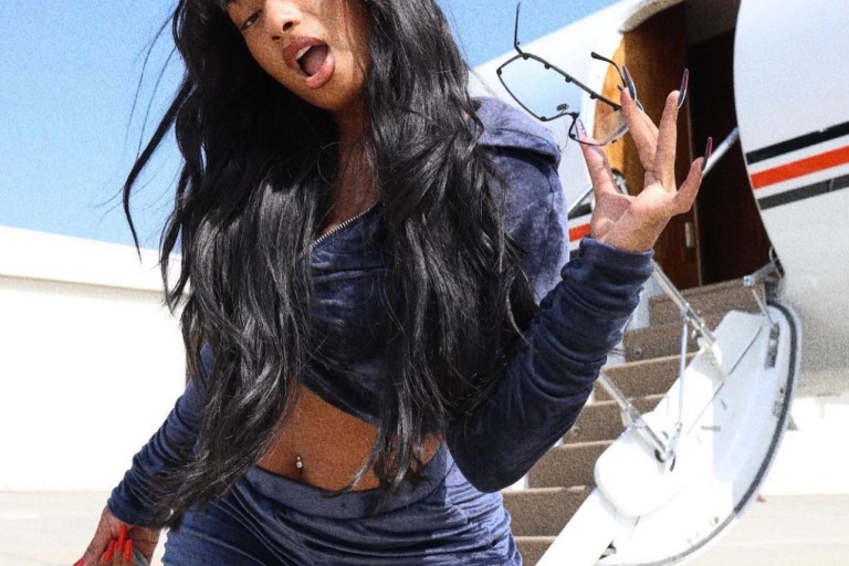 Megan Thee Stallion Heads to Vegas in Fashion Nova Navy Ruched Set