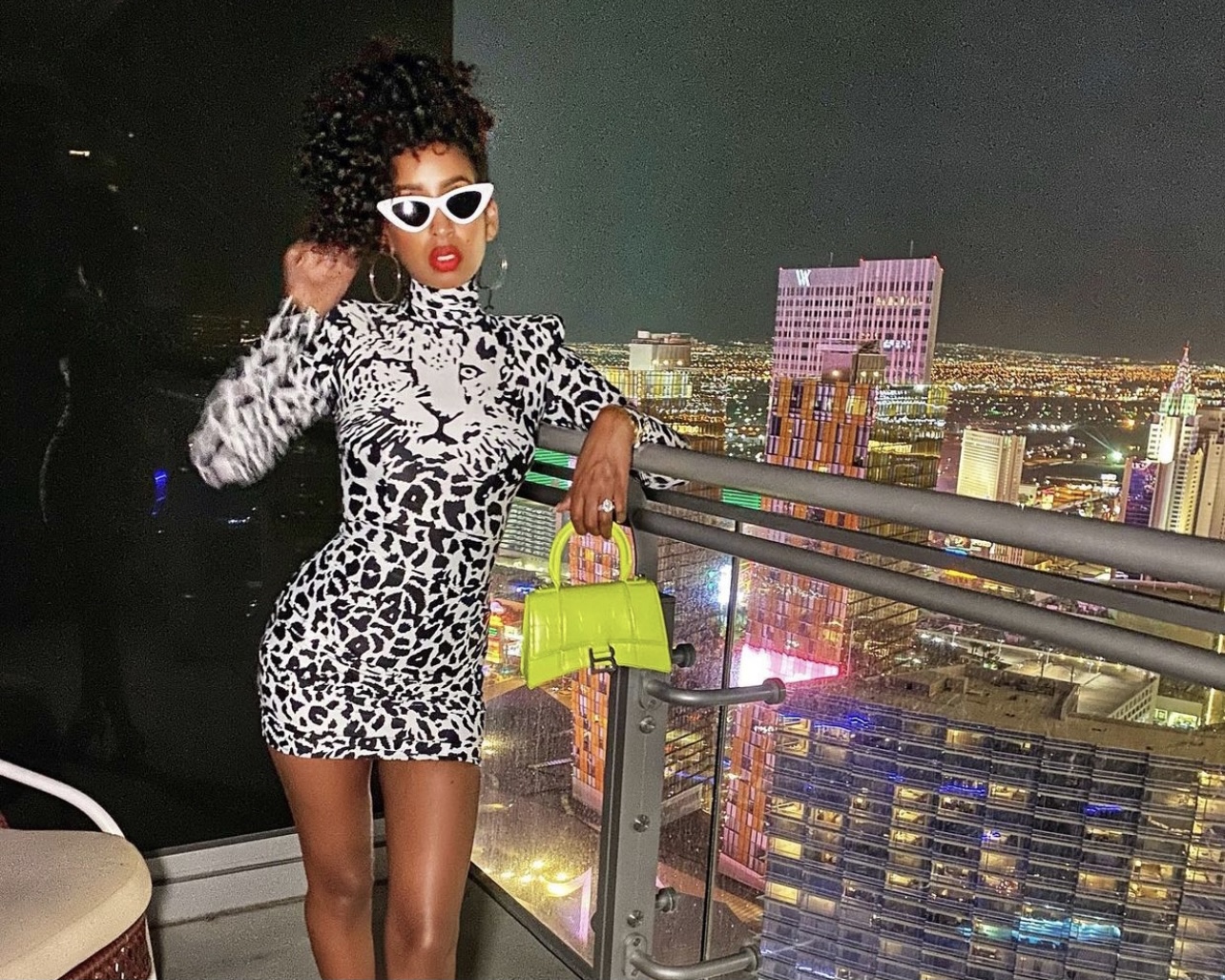 Wardrobe Inquiry: Askale Davis Enjoys Las Vegas in Alex Perry Black and  White Leopard Print Mini Dress - Fashion Bomb Daily