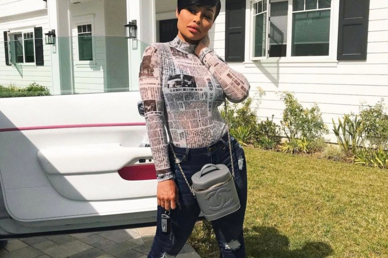 Blac Chyna Keeps It Chic in Fashion Nova Newspaper Print Bodysuit