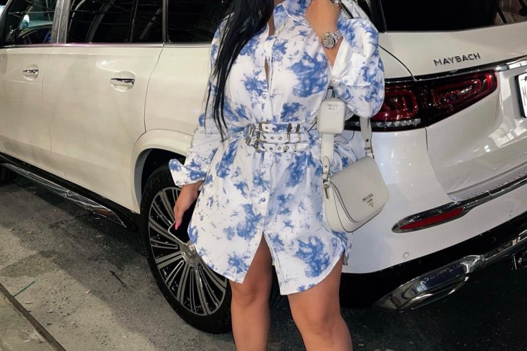 Emily B Steps Out for the Night in Fashion Nova Tie-Dye Belted Shirt Dress