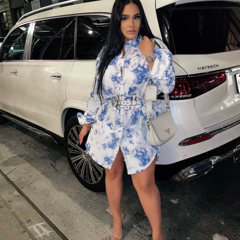 Emily B Steps Out for the Night in Fashion Nova Tie-Dye Belted Shirt Dress