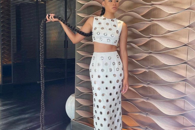 Storm Reid Stuns in Custom Prada White Eyelet Look at the Premiere of ‘The Suicide Squad’