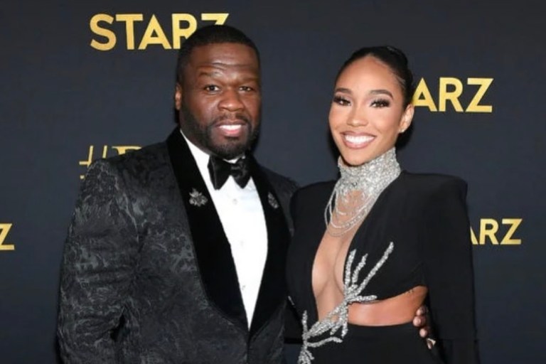 Cuban Link Attends the Premiere of ‘BMF’ with 50 Cent Wearing Albina Dyla x Ivy Showroom Black Crystal Embellished Dress