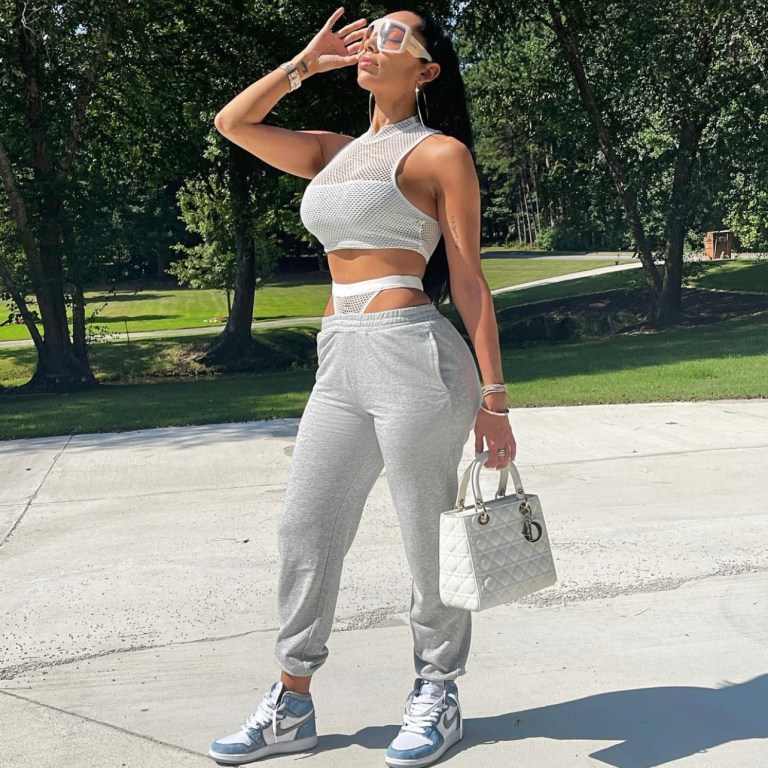Erica Mena Spotted in Comfy Mesh Crop Top and Jogger Set by Fashion Nova