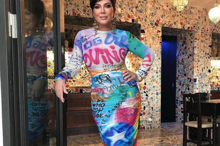 Kris Jenner Enjoys Her Last Days in Italy Wearing Dolce and Gabbana Graffiti Print Dress