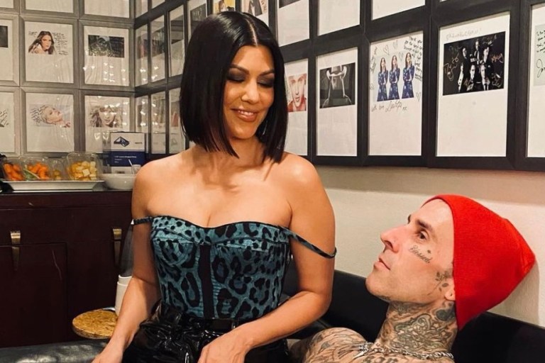 Kourtney Kardashian Spotted in Dolce and Gabbana Leopard Print Top and MSGM Black Patent Leather Pants While Backstage With Travis Barker Following His ‘Saturday Night Live’ Appearance