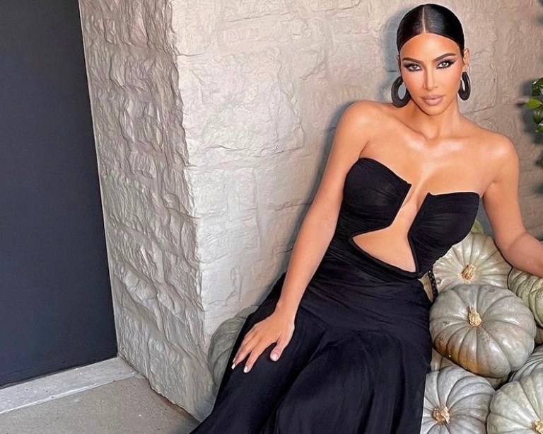 Kim Kardashian Wears Rick Owens Spring/Summer 2022 Black Strapless Cutout Dress to Paris Hilton and Carter Reum’s Wedding