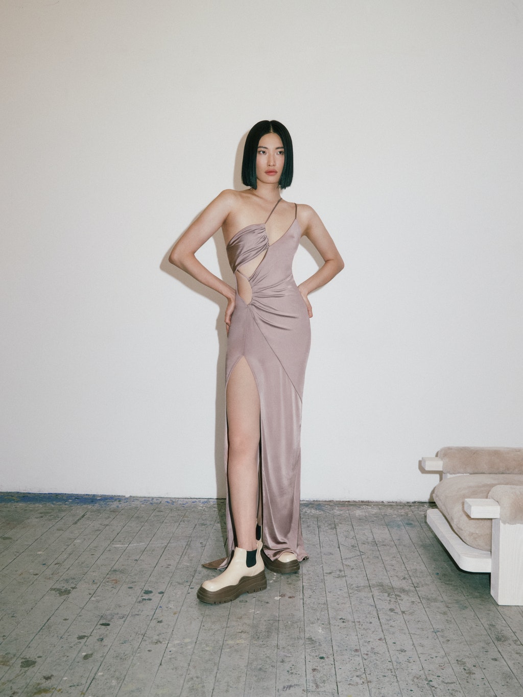Lady Gaga Wears Custom Et Ochs Brown Silk Cutout Dress to 'House of Gucci'  Screening in London - Fashion Bomb Daily