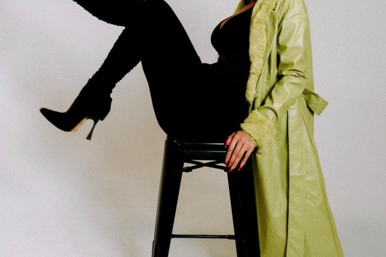 Draya Michele Rocks Fashion Nova Lime Green Leather-Faux Fur Trench Coat