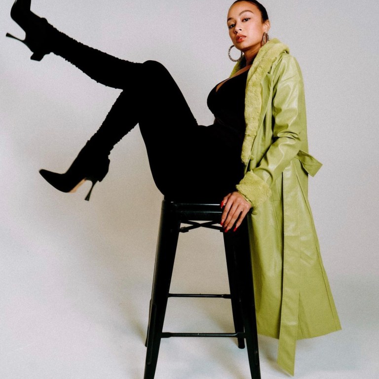 Draya Michele Rocks Fashion Nova Lime Green Leather-Faux Fur Trench Coat