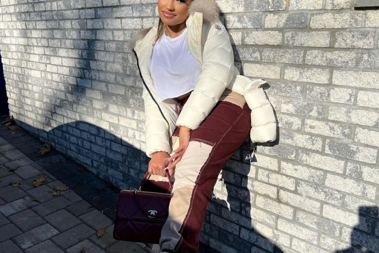Ella Rodriguez Spotted in Fashion Nova Brown Frayed Patchwork Joggers