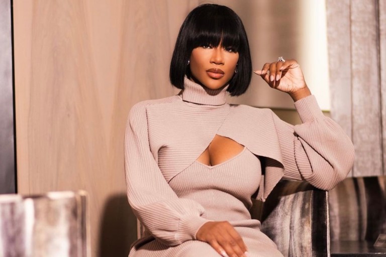 Wardrobe Inquiry: OWN’s ‘Ladies Who List: Atlanta’ Star Quiana Watson Rocks Ronny Kobo Grey Ribbed Cutout Dress During Day at Work