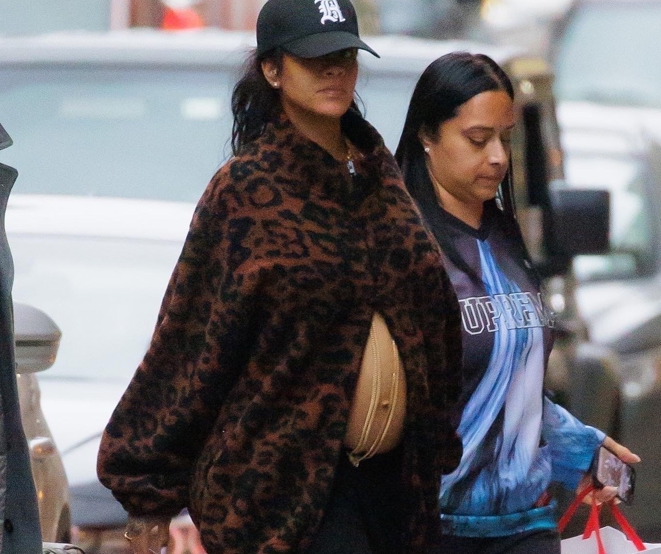 RihMaternity Rihanna Shows off Baby Bump in Vetements Leopard Fleece