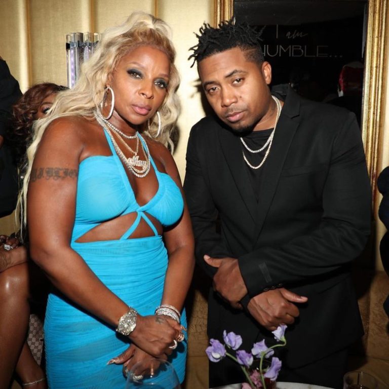 Mary J Blige Attends Hello Gorgeous Album Party in Blue Dolce & Gabbana Cut Out Tulle Dress + Nas, Taraji Henson, Ellamai, Bruno Mars, and More