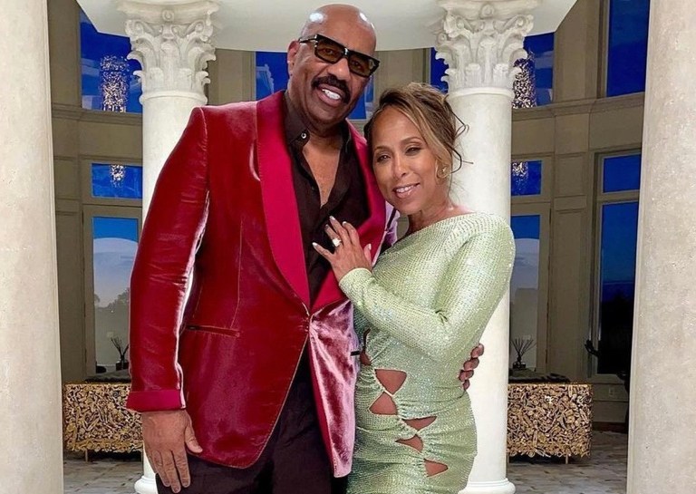Marjorie Harvey Celebrates Valentine’s Day in $17,000 Bottega Veneta Green Cut Out Sparkly Mini Dress