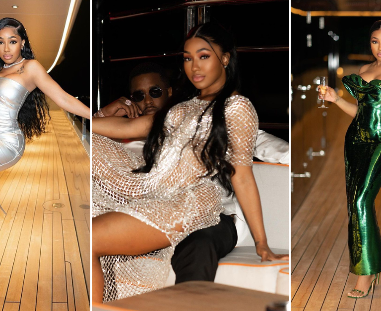 Yung Miami Wore a Silver Rick Owens, Sparkly Joy Cioci and an Green Valdrin Sahiti Dress for Diddy’s NYE Yacht Party