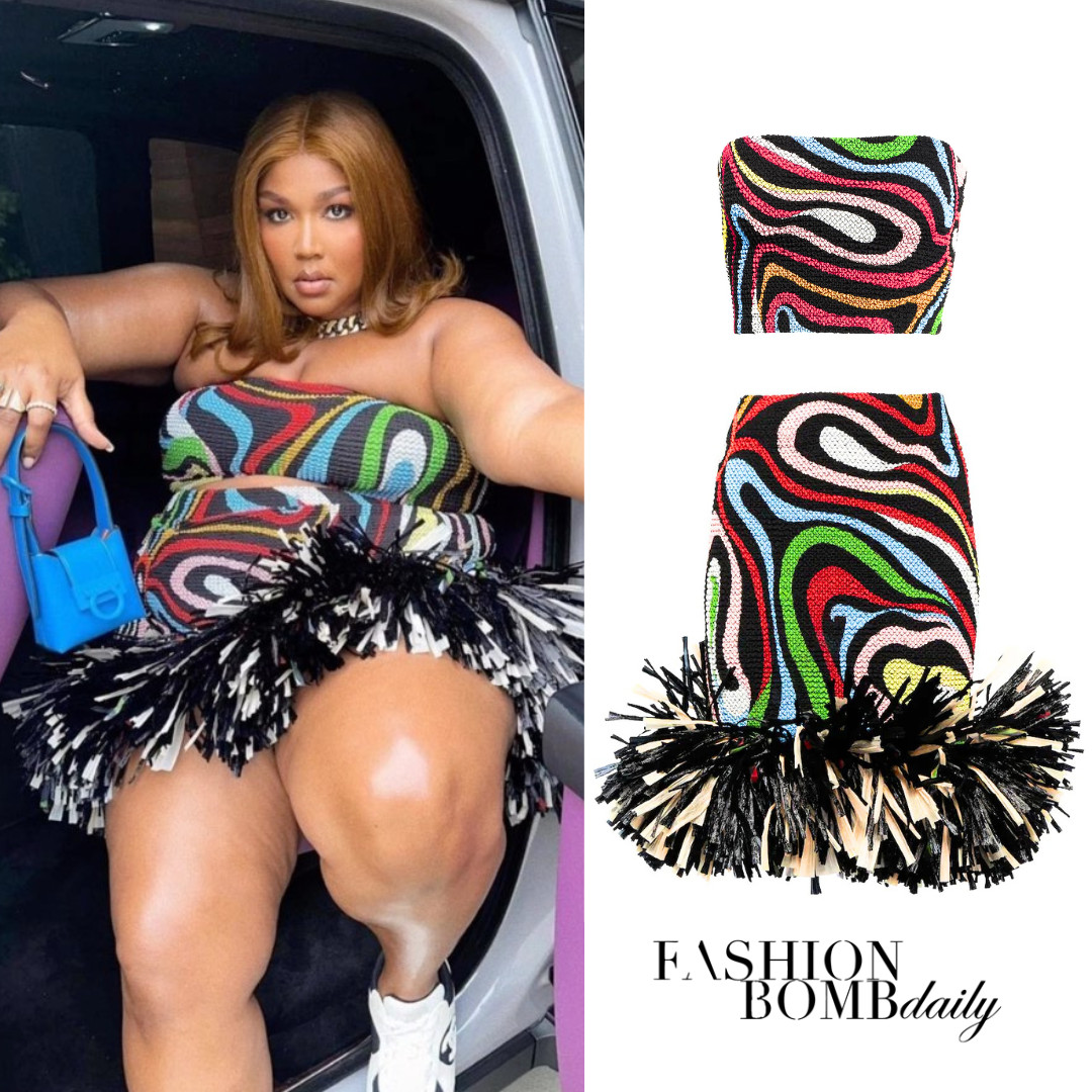 Lizzo Pulled Up in a Multicolored Emilio Pucci Strapless Top and