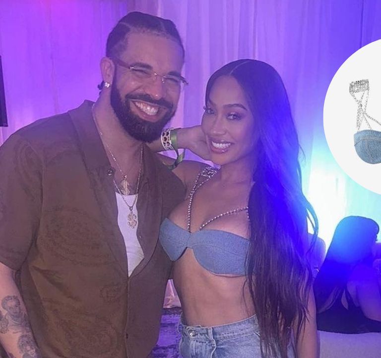 Lala Anthony Posed with Rapper Drake in a $357 Denim Chain ‘GCDS’ Bralette at his Madison Square Garden Concert in New York