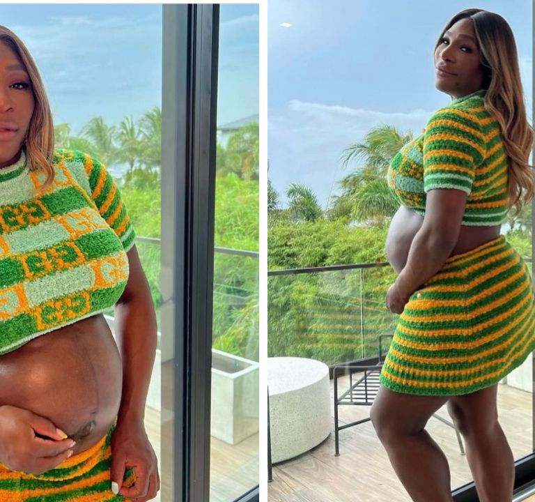 Serena Williams Flaunted Her Baby Bump in a Green and Orange Striped Gucci Ensemble