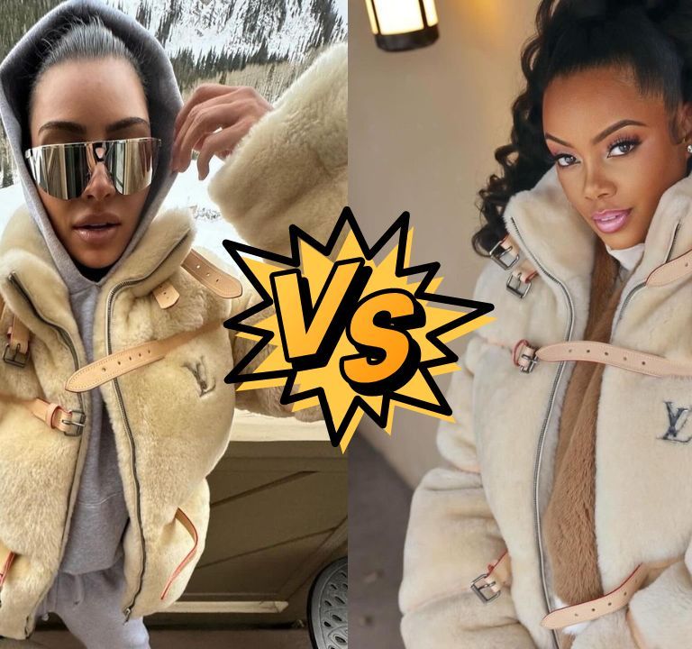 Who Wore It Better: Kim Kardashian and Monique Rodriguez Were Both Spied in a Cream $11,200 Louis Vuitton Sherling Jacket and $11,400 Keepall Bandoulière 50 Duffle Bag