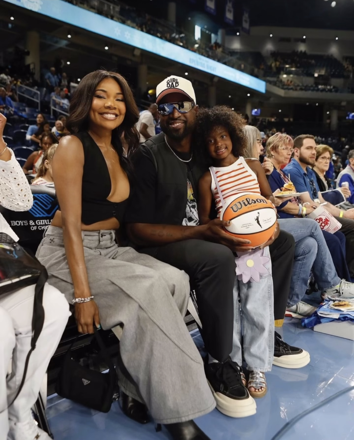 You Ask we Answer Gabrielle Union Attended a Basketball Game with Dwayne Wade and Daughter Kaavia James in a Black 175 Kwame Adusei Vest with 550 Denim Trousers 6