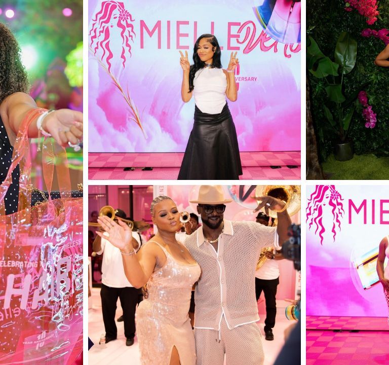 On the Scene at the Mielle Organics Essence Fest Booth : Lady London in Kwame Adusei, Letoya Luckett in Cynthia Rowley, Monique Rodriguez in Dolce & Gabbana, Claire Sulmers in Staud + More!