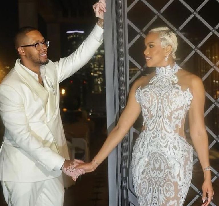 Letoya Luckett Wore a White Embellished Ese Azenabor Gown at Her Wedding