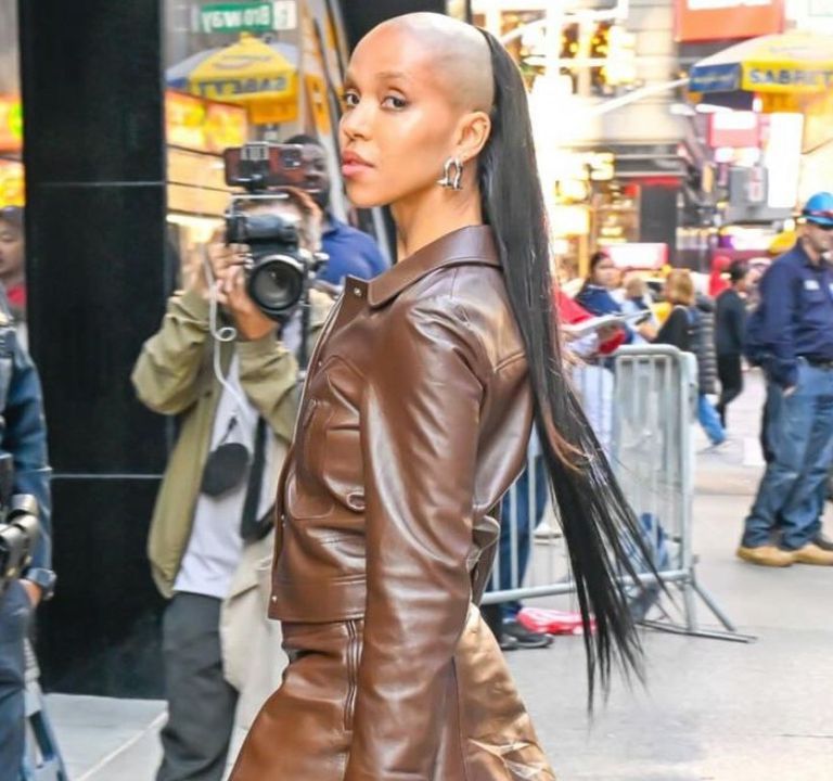 FKA Twigs Struts in a Brown Leather Celine Look with Windowsen Boots While Promoting ‘The Crow’ in New York