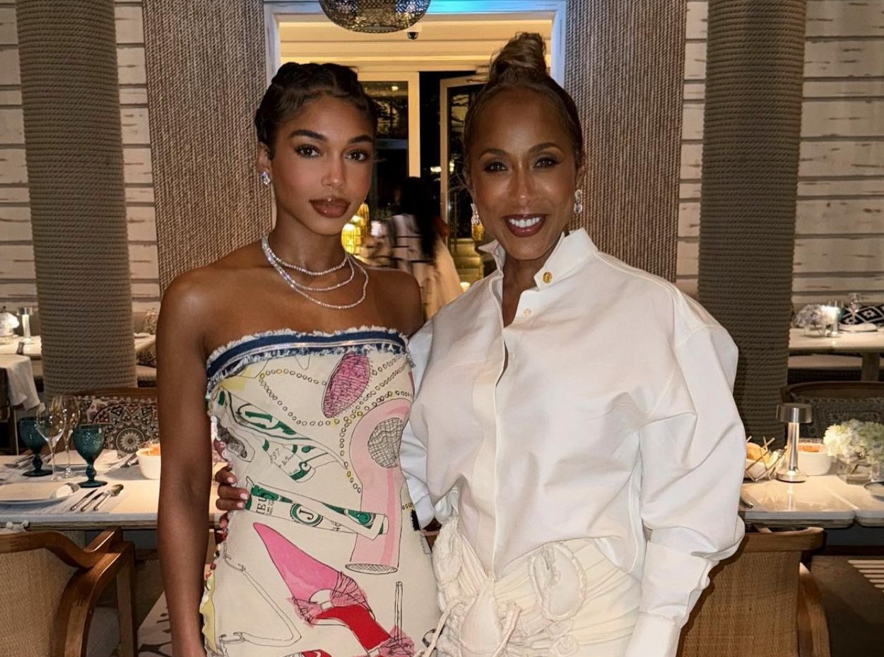 Lori and Marjorie Harvey are Mother Daughter Style Goals in a Dior Strapless Doodle Print Dress and a White Schiaparelli Lobster Ruched Skirt