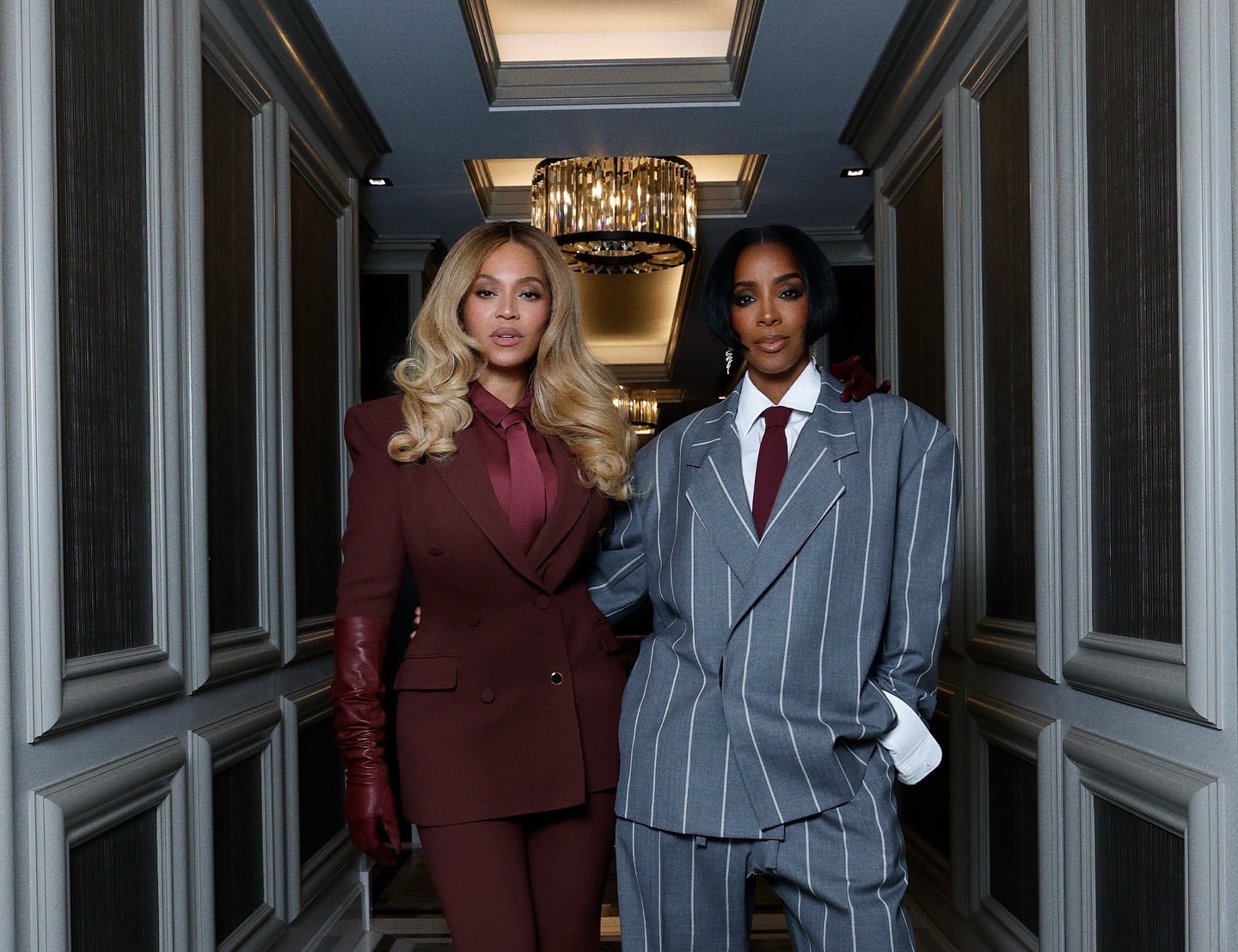 Currently Trending: Presidential Suits as Spied on Beyonce in Burgundy Gabriela Hearst, Kelly Rowland in Fear of GOD, and Michelle Obama in Pinstripe Gray Sergio Hudson