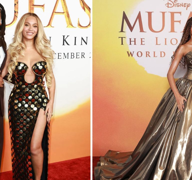 Beyonce Stuns In A Gold Studded Balmain X LionKing Dress Blue Ivy Exudes Glamour In A Gold Christian Siriano Gown And Jay Z Looks Dapper In Fendi At The Disney Mufasa Premiere Feat Image