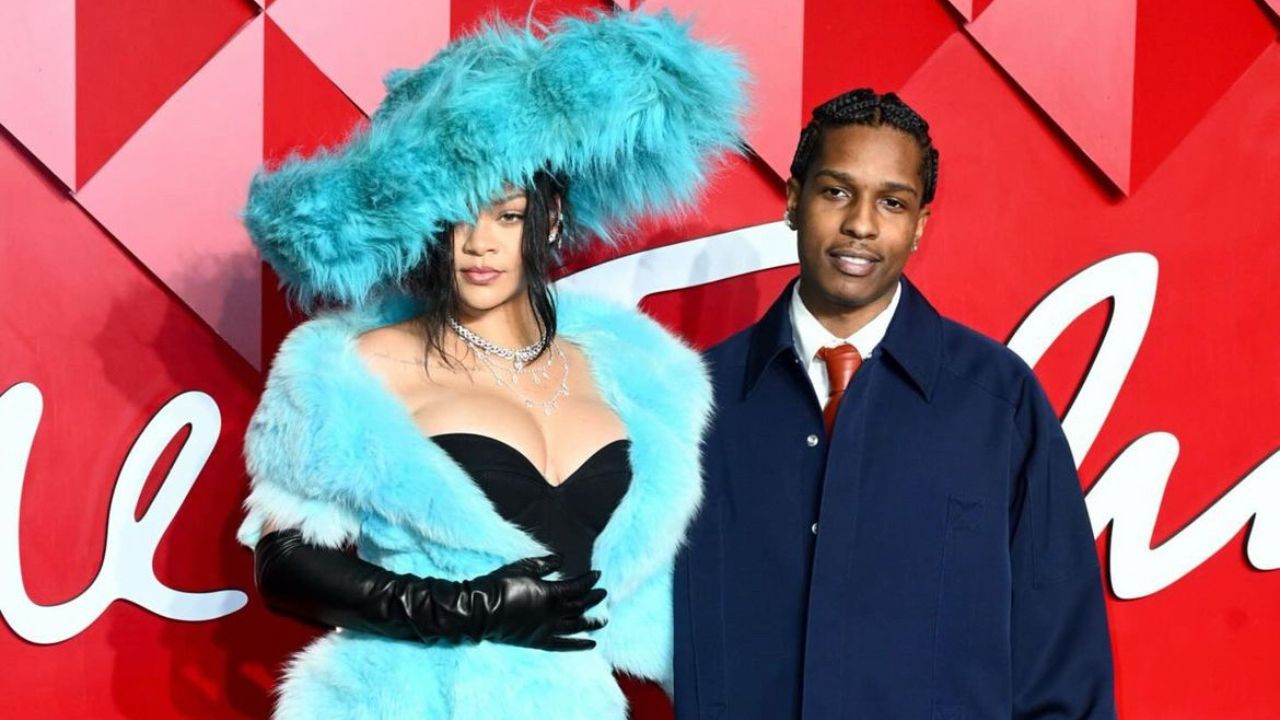 Fashion Bomb Couple: Rihanna Attended the 2024 Fashion Awards with A$AP Rocky in a Turquoise Christian Lacroix FW02 Look with YSL Heels, and a Tyler Ellis Clutch