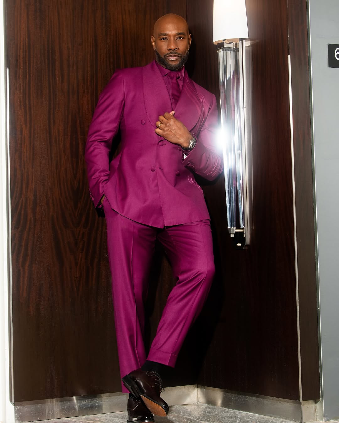 Morris Chestnut Posed In A Maroon Gregoire By Paris Suit While Doing Press 1