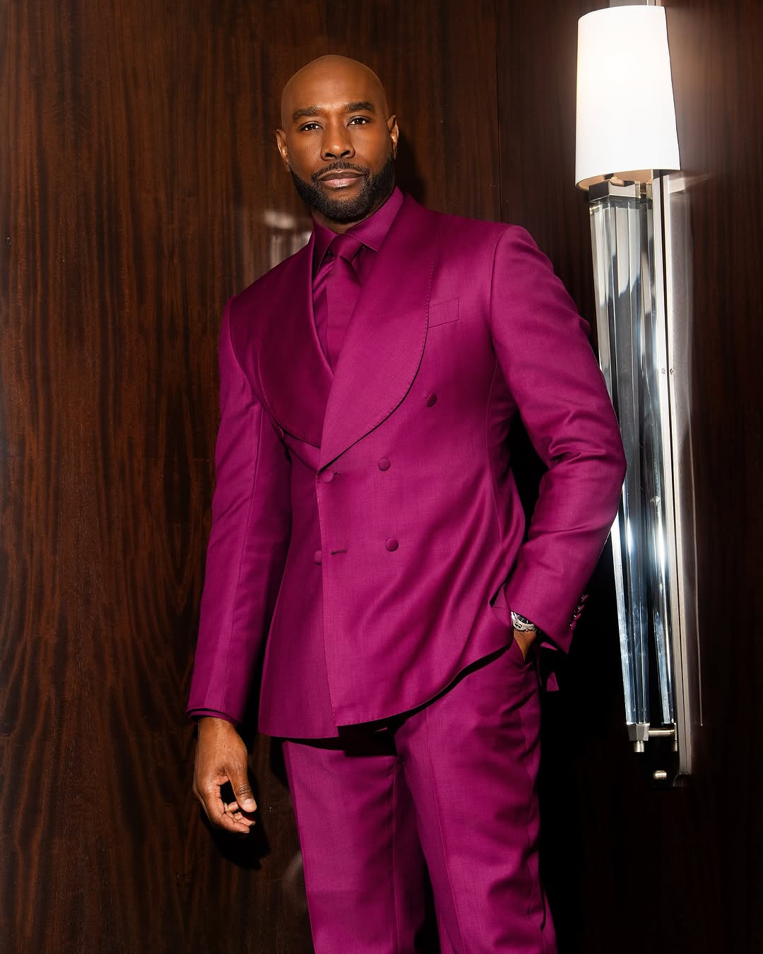 Morris Chestnut Posed In A Maroon Gregoire By Paris Suit While Doing Press 2