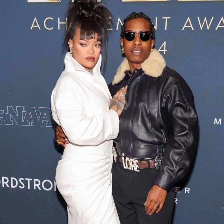 Rihanna And ASAP Rocky Attend The Footwear News Awards In A Custom White Alaia Gown A Black Leather Phoebe Philo CoatIMG 5717 Copy